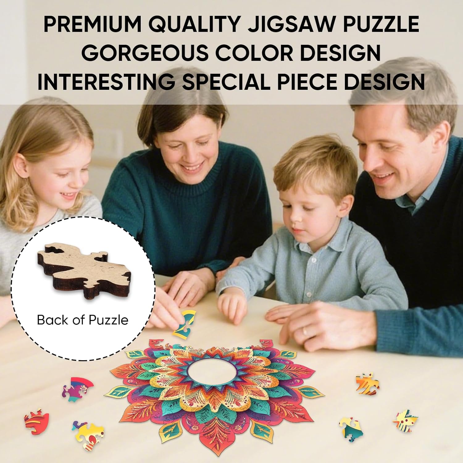 Wooden Puzzles for Adults 500 Pieces, Hollow Mandala Jigsaw Puzzles, Unique Design Color Challenge Adult Puzzles for Family Game Gift, Home Decor, 17.6x16.7 inch