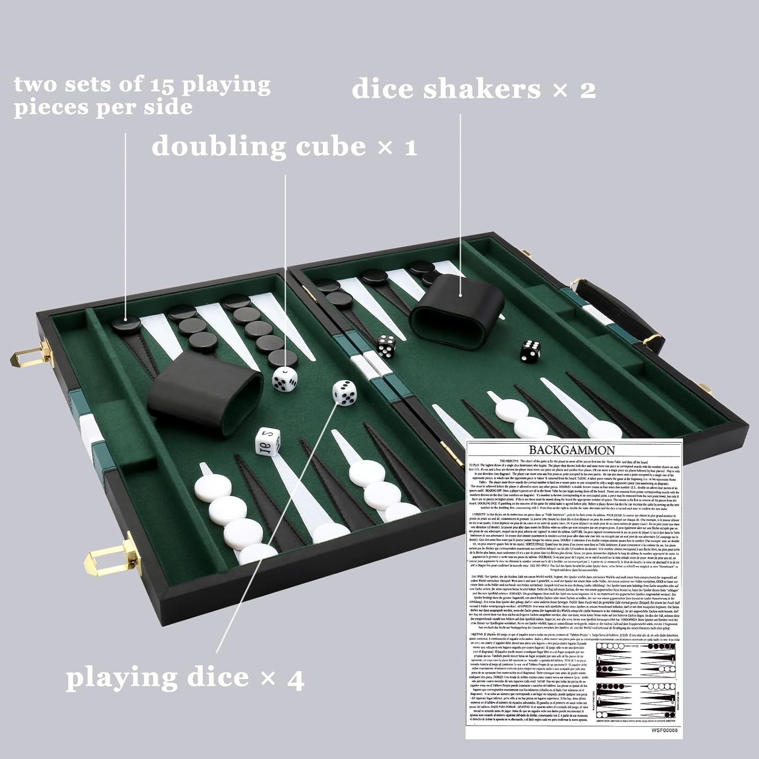 Backgammon Set - Classic Board Game with Premium Leather Case - Portable Travel Strategy Backgammon Game Set for Adults, Kids (18inch, Black)