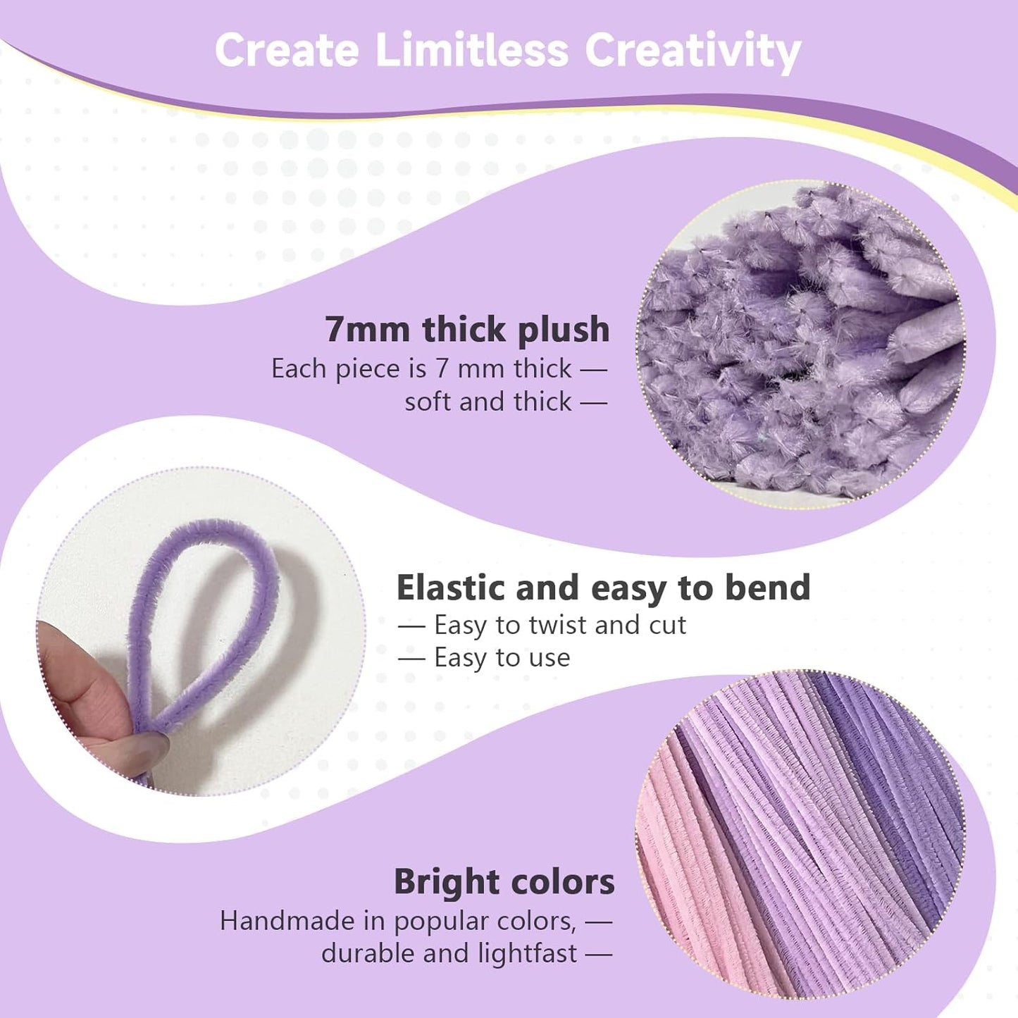 Pipe Cleaners Craft 500PCS 5 Colors Purple Pipe Cleaners Bulk 30CM Limpia Pipas para Manualidades Fuzzy Wire Chenille Stems for Arts Crafts and Creative DIY Projects Decorations