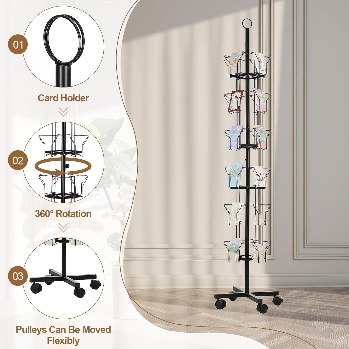 PATIKIL 2Pack 6 Tier Rotating Greeting Card Rack, Metal Spinning Greeting Card Display Stand Portable Postcard Rack Holder Organizer for Postcard Sticker Photo Desk Book Stamp, Black