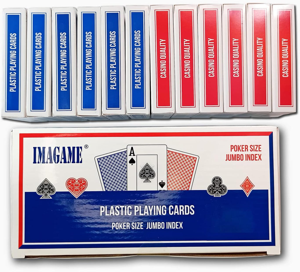 Plastic Playing Cards, Poker Size, Excellent Quality, Jumbo Index, Waterproof & Washable, Perfect for Texas Hold’em Poker, 6 Blue Deck & 6 Red Deck