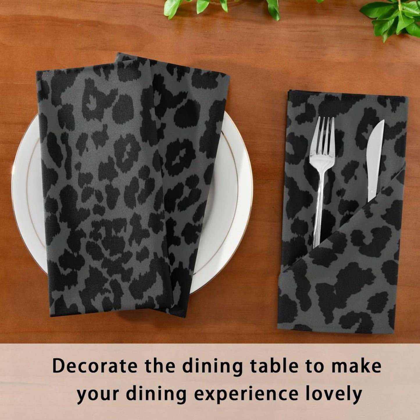 ALAZA Dark Gray Cheetah Leopard Print Cloth Napkins Set of 1, 20x20 Inch Washable and Reusable Napkin for Decoupage Dinner Party Everyday Use