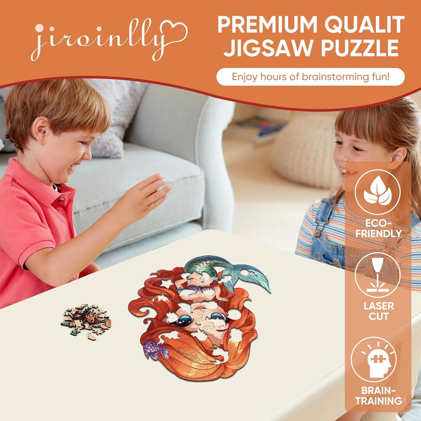 Wooden Puzzles for Adult and Kids, 100 Pieces Ocean Puzzle, Unique Shaped Mermaid Wooden Preschool Puzzle, Toddler Wooden Puzzle Toy Gift for Family and Friends, Suitable for Family Games