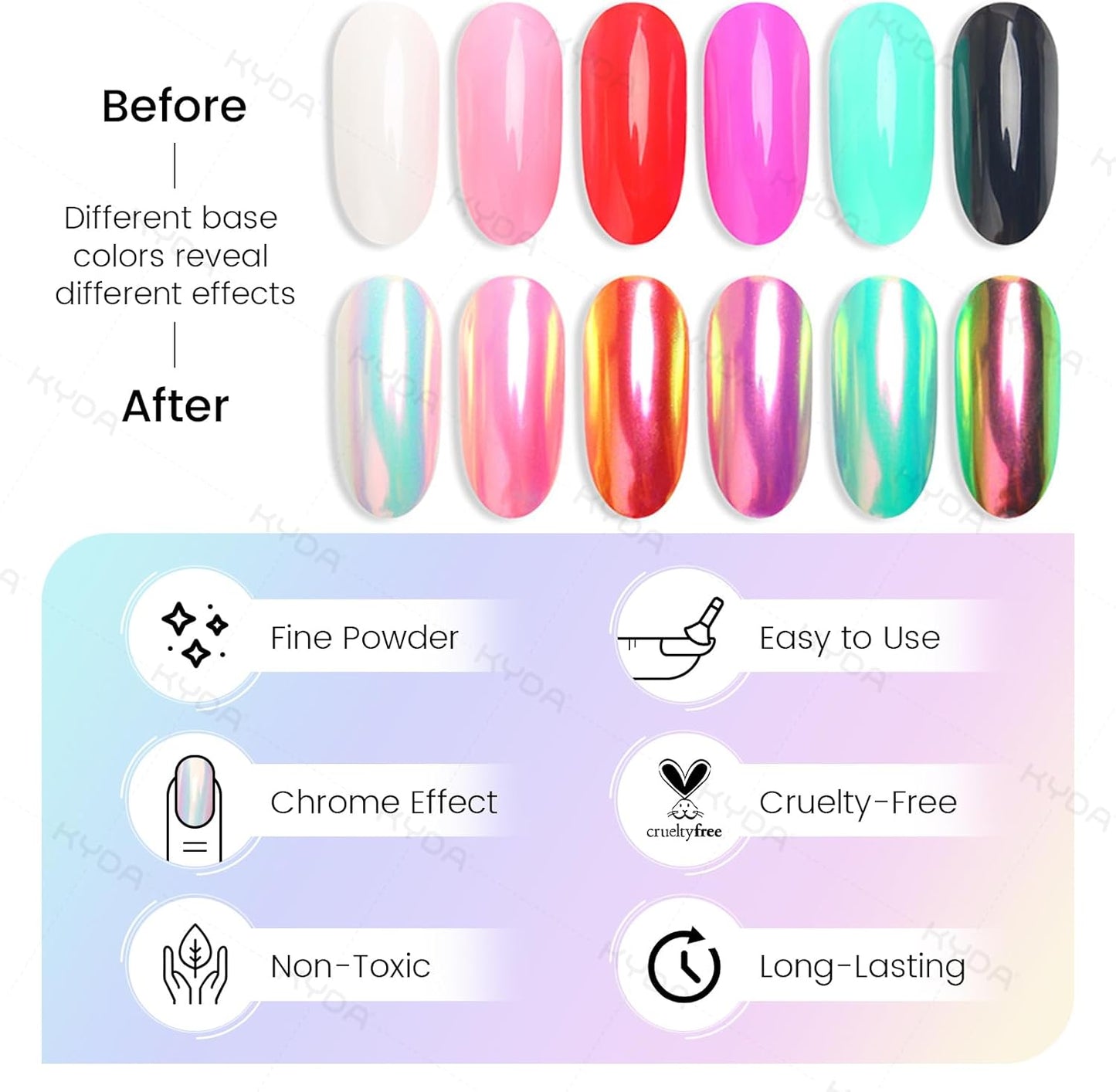 Ownest 2 Pcs Neon Chrome Nail Powder, Unicorn Chrome Nails Glitter Pigment, Aurora Iridescent Powder Pigment for Nails, Opal Pearl Mica Powders, Chameleon Pearl Manicure Pigment
