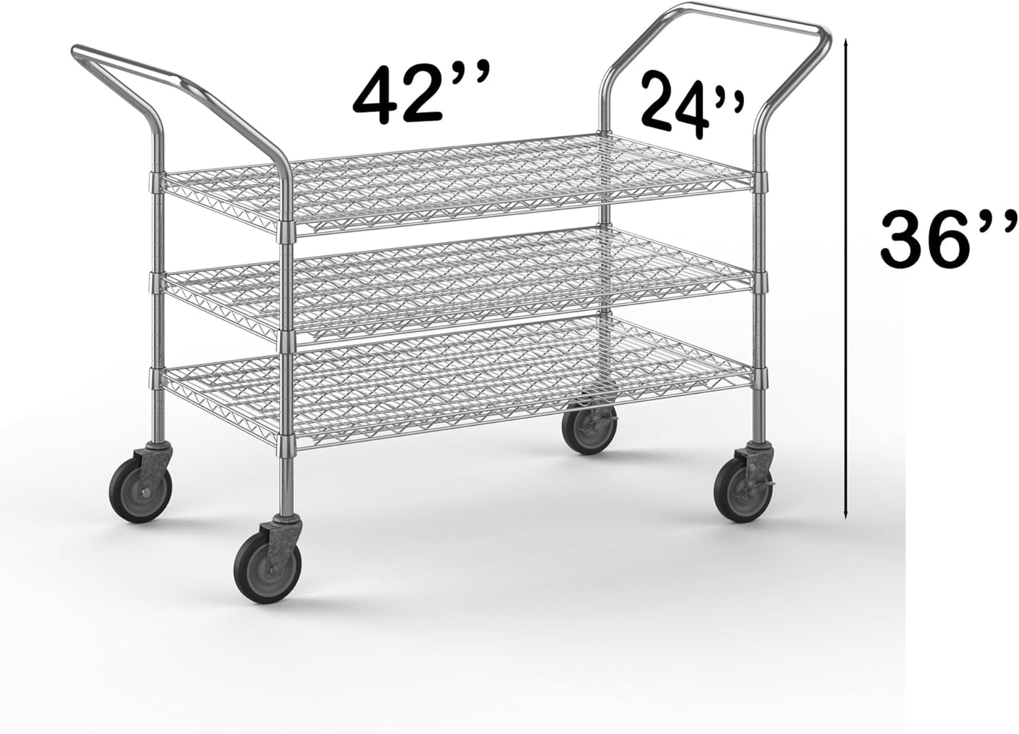 24" W x 42" L x 36" H Chrome Heavy Duty Utility Cart | 3-Tier | NSF Commercial Storage Rack Mobile Unit | Storage and Mobility Solution for Your Business