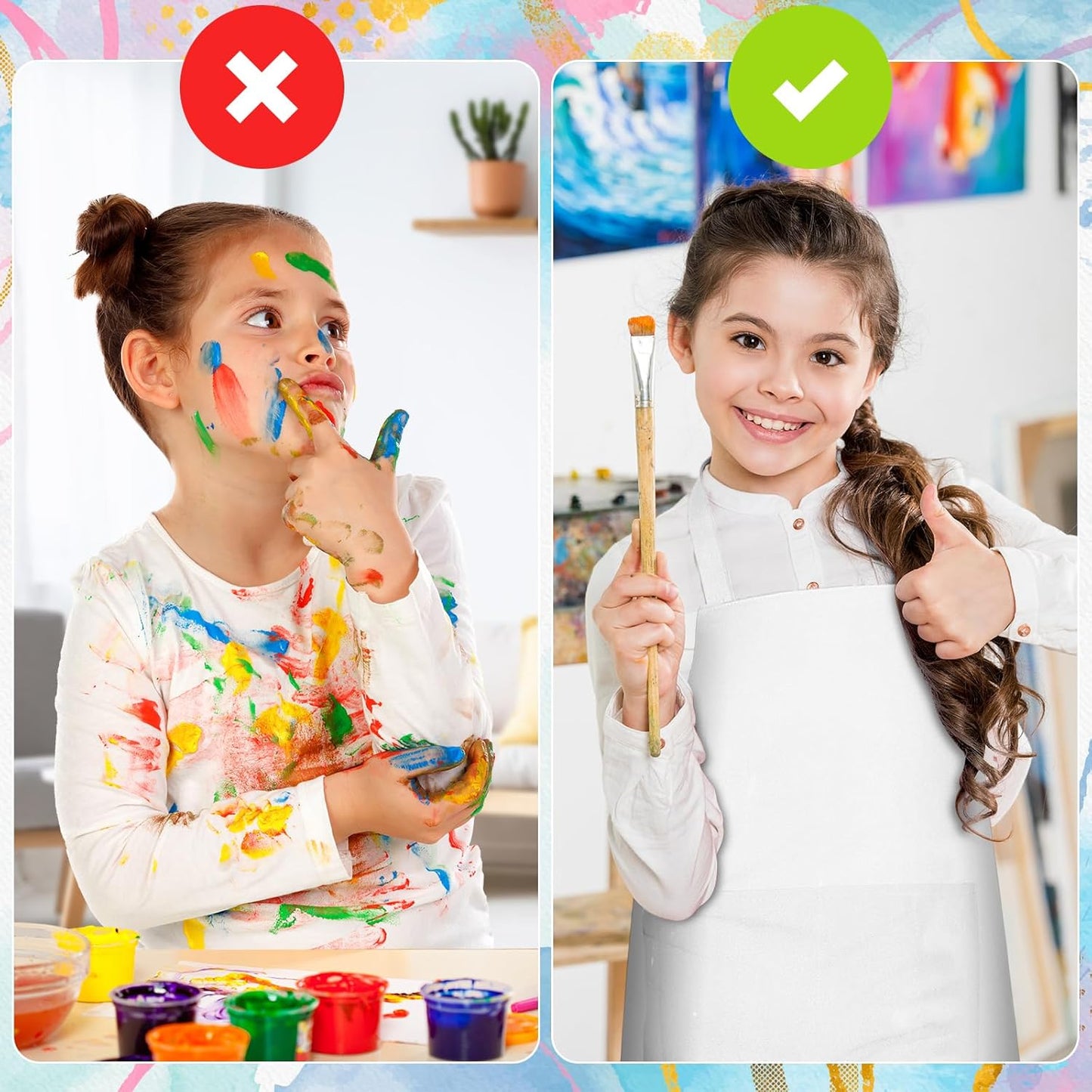 PLULON 15Pcs Kids Aprons with 2 Pockets Painting Aprons for Kids Aprons for Kids Bulk, Paint Apron Adjustable Children Chef Aprons for Girls Boys Painting Baking Cooking Crafting - White