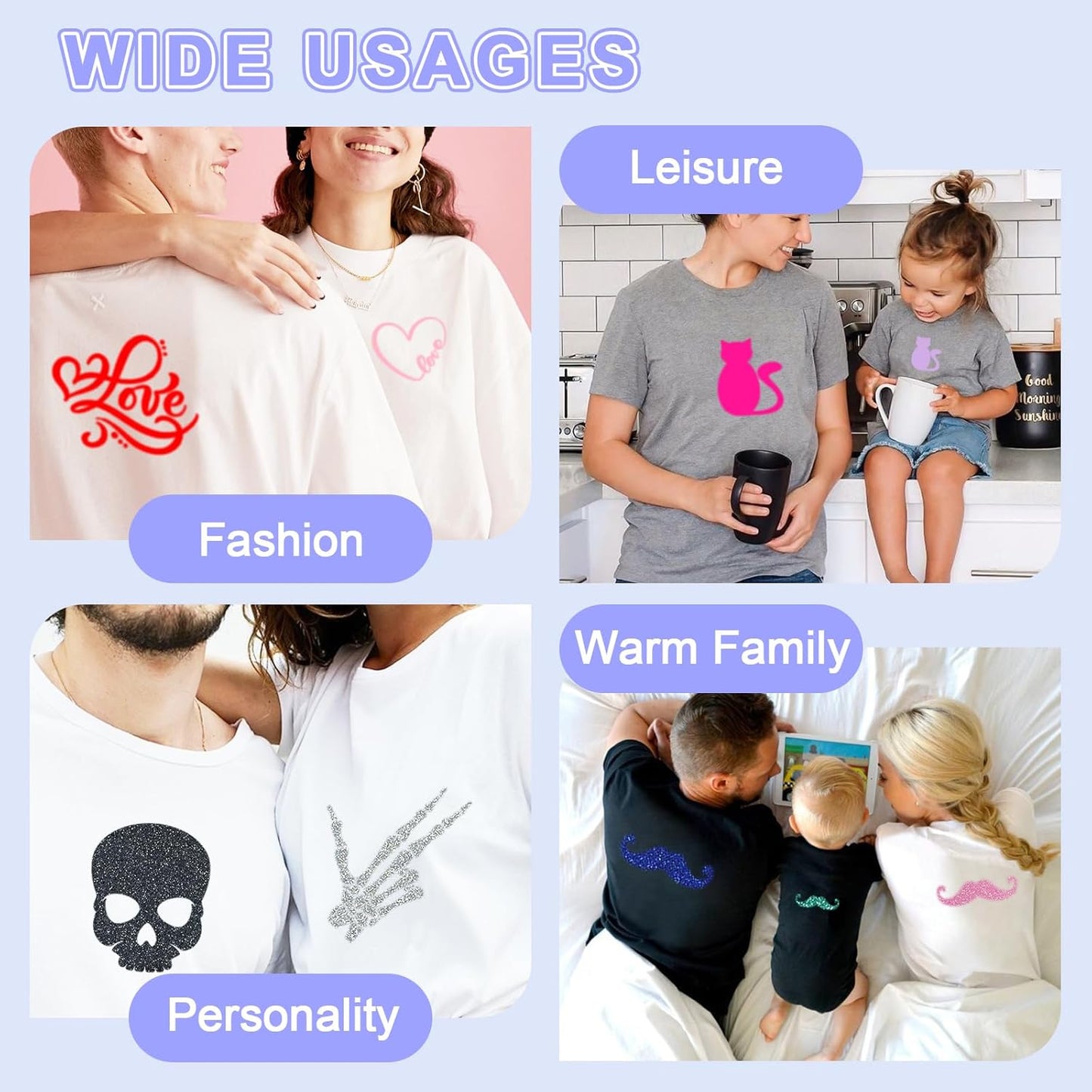 White Glitter HTV Sparkly Heat Transfer Vinyl – 12 Pcs 12x10Inch Iron-On Vinyl Sheets for T‑Shirts & DIY Craft Gifts, Easy to Cut & Weed, No‑Flake & Washable, Work with All Cutter Machines