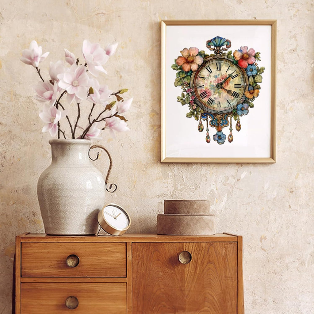 Wooden Jigsaw Puzzles 500 Pieces, Flower Clock Wooden Puzzles for Adults, 18.5'' x 16'' Unique Shaped Wood Puzzle, Beautiful Package, Best Gift for Adults and Kids, Family Game