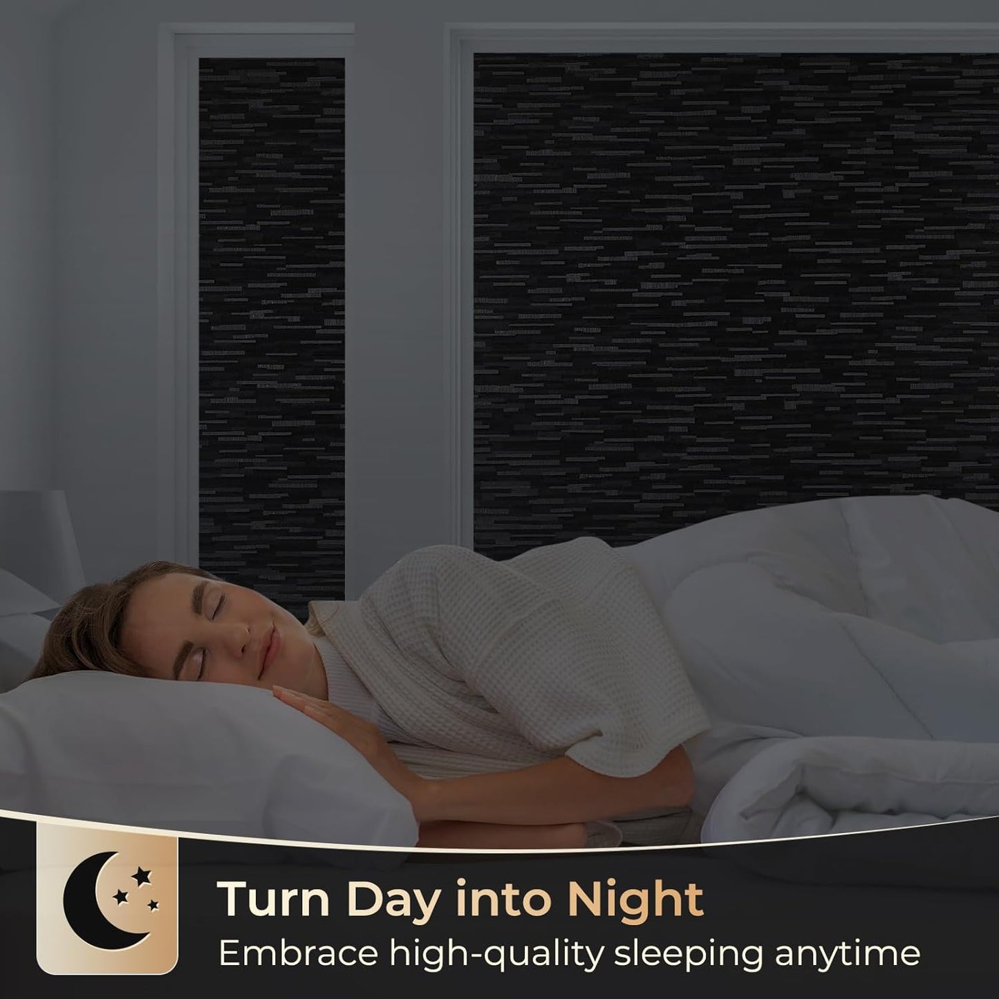 rabbitgoo Blackout Window Film, Sun Blocking Privacy Film for Room Darkening, Removable Black Out Vinyl Cover Tint for Home Day Sleep, Anti-UV Frosted Glass Clings, Black, 29.5 x 78.7 Inches