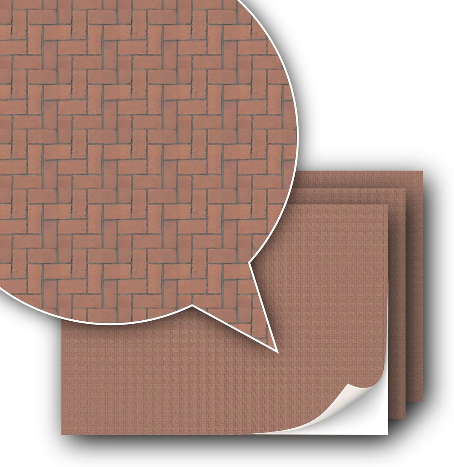 3 Sheets Self-Adhesive Decorative Film Paving Stones and Surfaces for Model Making in Scale 1:87 Scale H0 (UK: 3.5 mm Scale) (Red Paving Stones Herringbone)