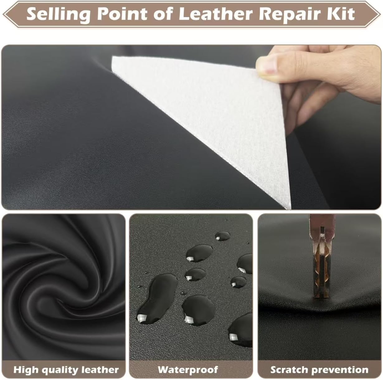 Leather Repair Tape, 16x40 inch Leather Patches for Furniture, Self Adhesive Leather Repair Patch for Sofas, Couches, Leather Covers, Seats, Chairs, Vinyl Repair Tape Black-Fine Grain
