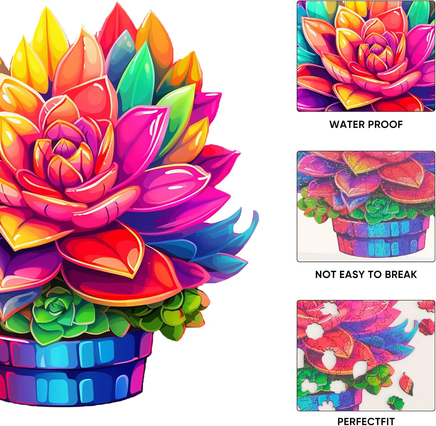 Wooden Puzzles Colorful Flower 500pcs King Size 16.9'' x 16.2'', Luxurious Shaped Wood Puzzle, Beautiful Package, Best Gift for Adults and Kids, Family Game