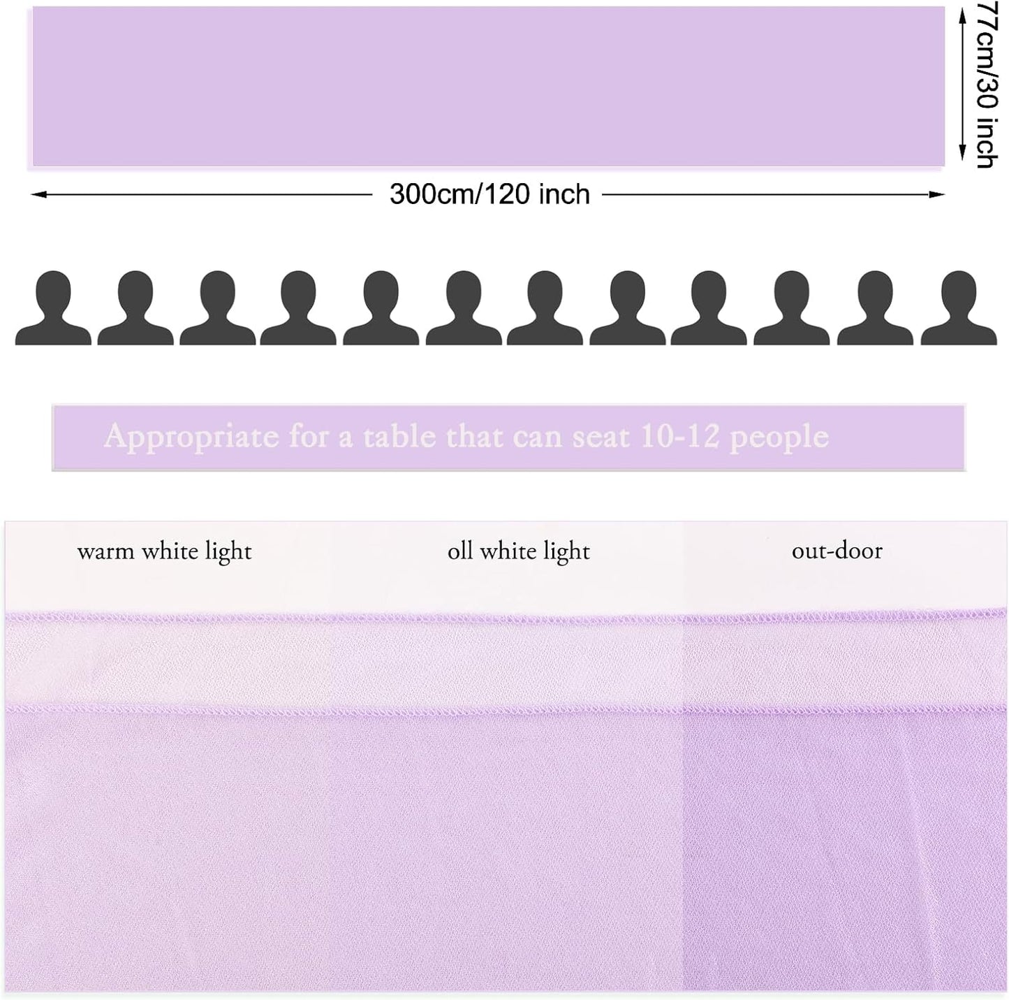 2 Packs Lavender Chiffon Table Runner 30 x 120 Inches Romantic Sheer Fabric for Wedding Decorations, 10ft Baby Shower and Birthday Party Cake Table Decorations