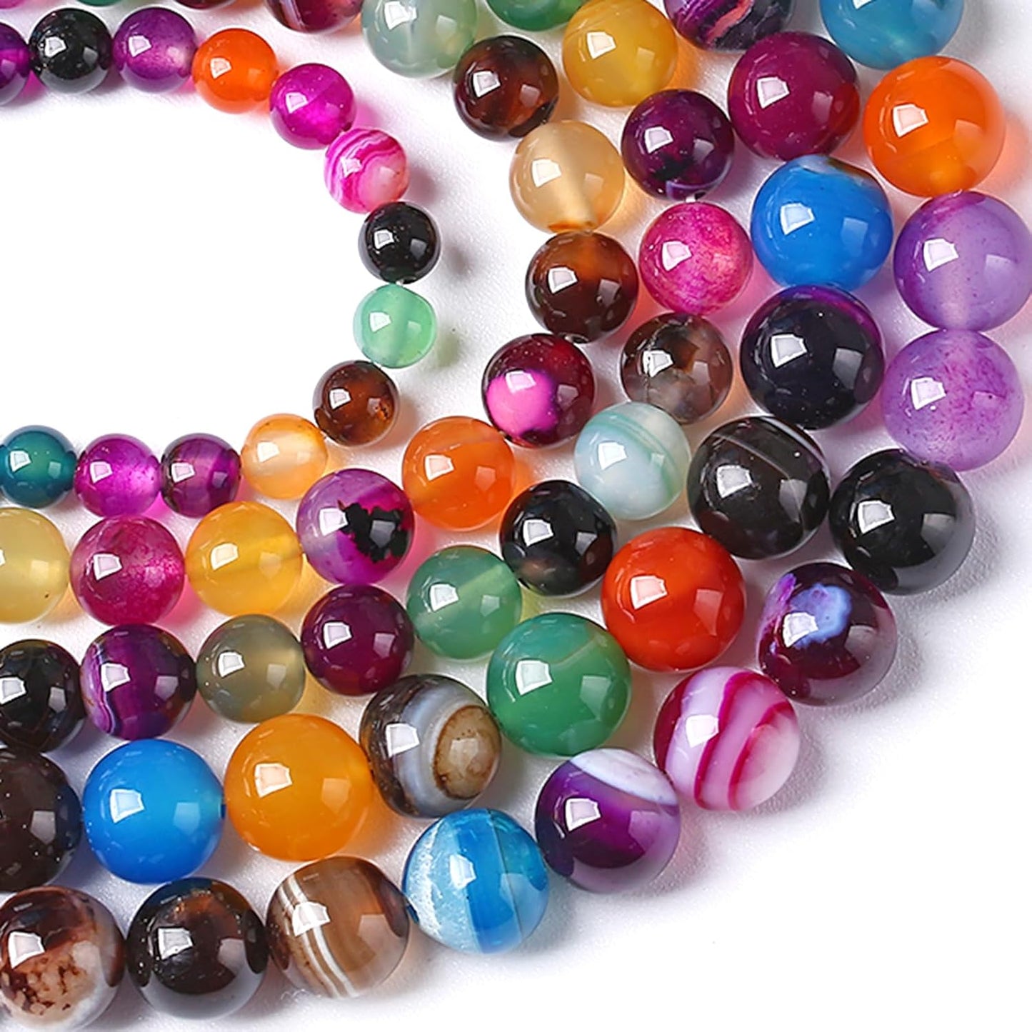 12MM Natural Stone Colorful Stripe Agate Energy Healing Beads Round Loose Beads for Jewelry Making Bracelet 32pcs 15"