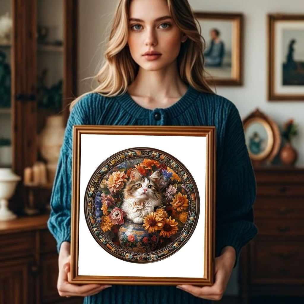 Wooden Puzzles Adults, Beautiful Tricolor Cat Wooden Puzzles 100 Pieces, Unique Animal Shaped Wood Challenging Jigsaw Puzzles Gifts for Adults, 8.5x8.5in