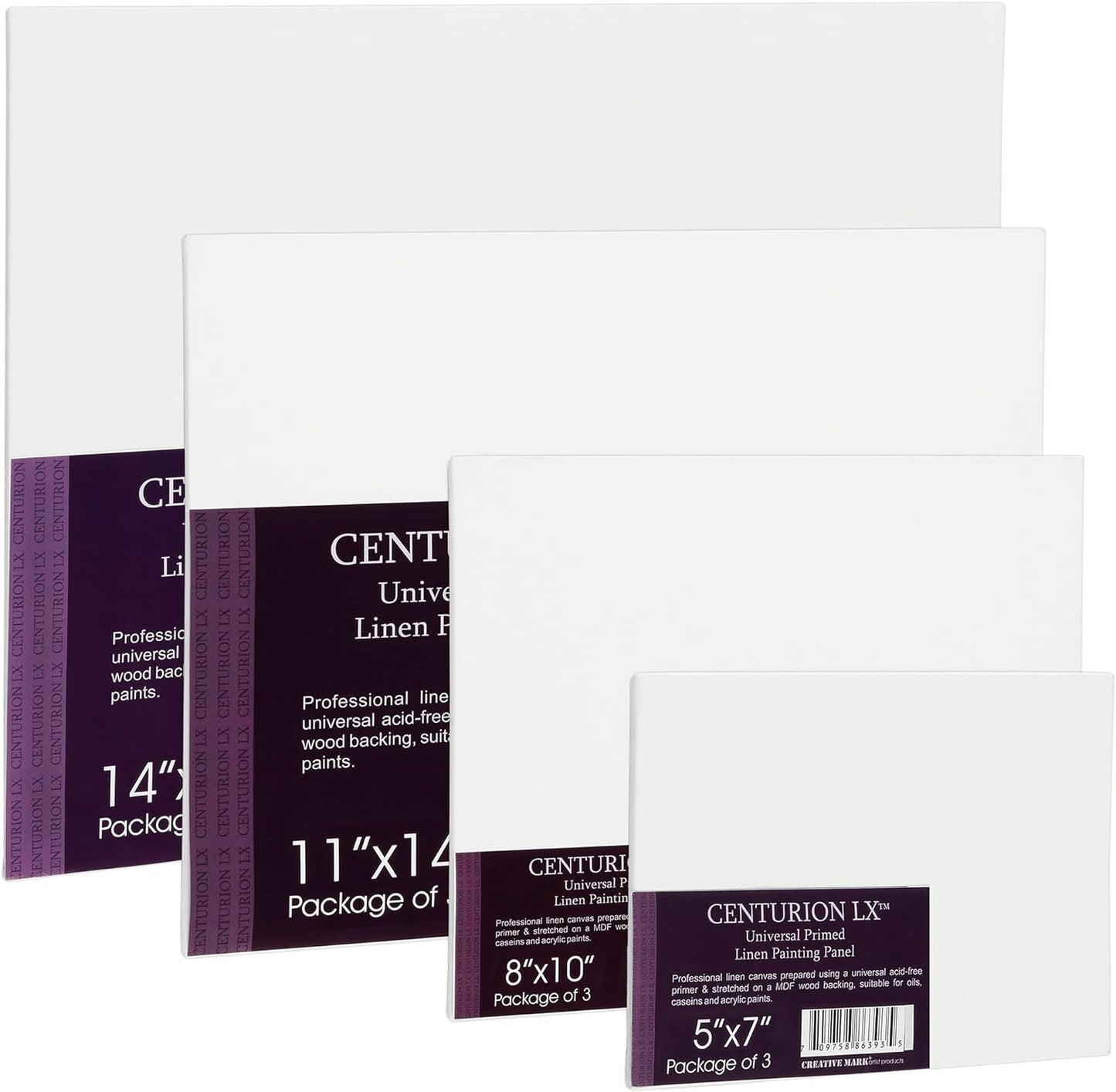 Centurion All-Media Primed Linen Panels - 9x12 3 Pack - 11oz Universal Primed Canvas Boards for Painting, Mounted on MDF Wood, Non-Warping, Ideal for Artists, Professionals, and Painters