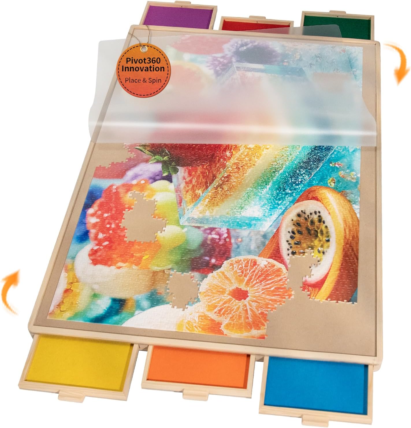 Join&Joy 1500 Piece Puzzle Board Pro, with 6 Drawers & Cover, 34" x 25", Sort-Wise Colorful Felt Drawers, Wooden Jigsaw Puzzle Board, Birthday Gifts for Mom