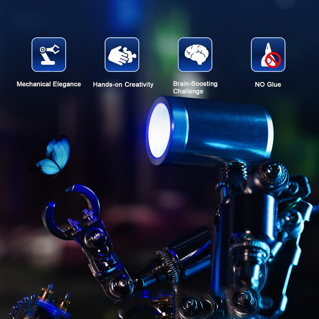 Mostarle Terminator M 3D Metal Puzzle, Arcynix DIY Mechanical Robot Model Kit, Sci-Fi Design LED Light Feature Unique Gift for Adults & Teenager (Orange)