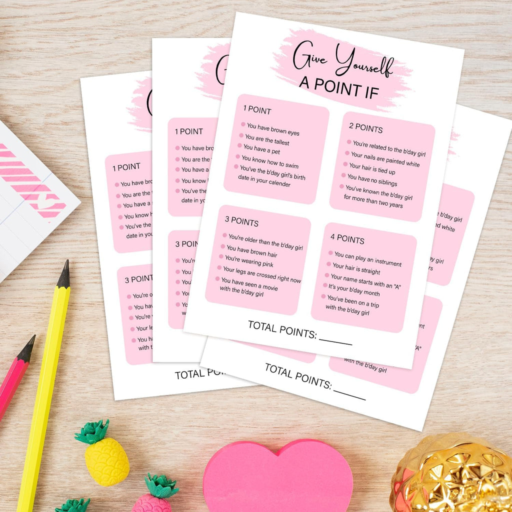 Birthday Party Game - Give Yourself A Point If, Birthday Party Activity Favor, Set of 20 Games Cards, Birthday Supplies, Activity, Decorations -B10