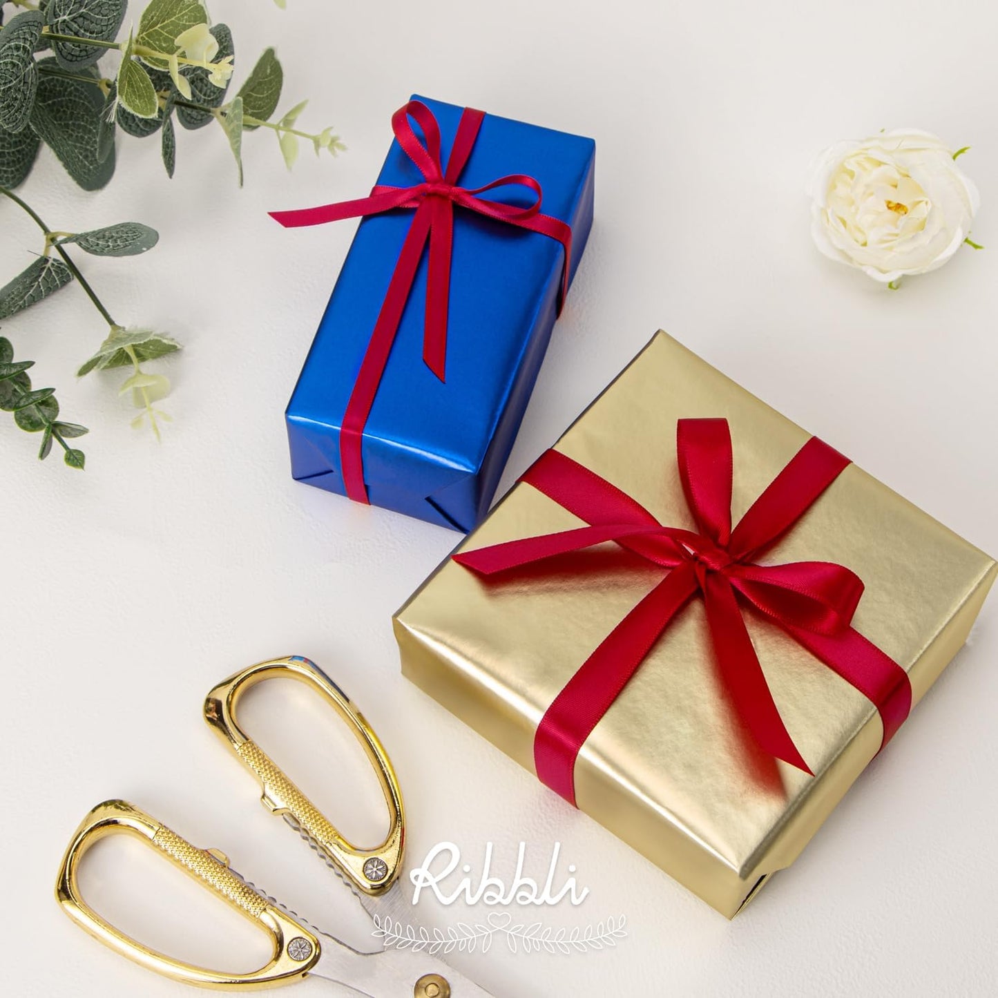 Ribbli Red Satin Ribbon Double Faced Satin 1/2 Inch x Continuous 100 Yards-Red Ribbon for Gift Wrapping Crafts Wedding Decoration Bows Bouquet Floral Arrangement