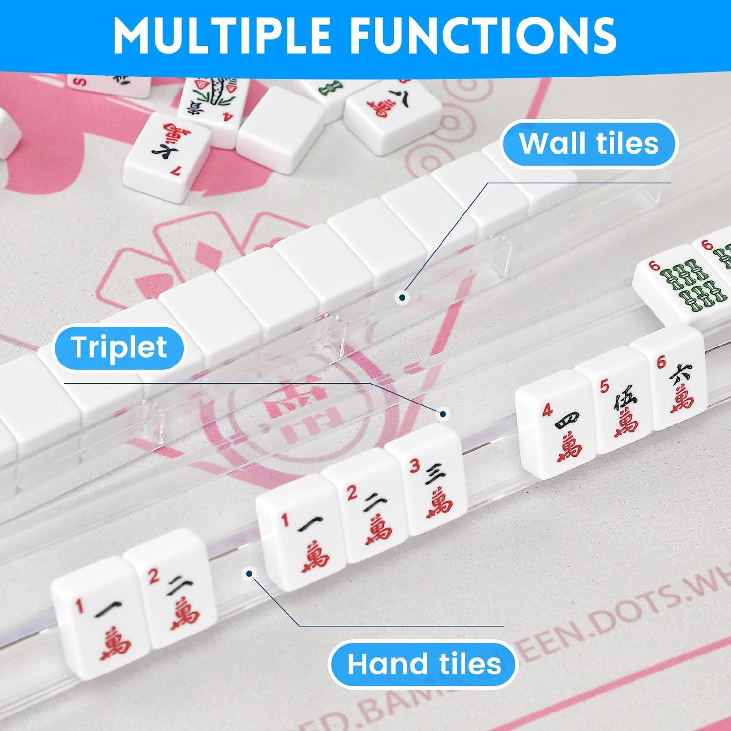 4 PCS Clear Acrylic American Majiang Tile Racks with Pushers,Mahjong All-in-One Tile Rack & Pusher, Modern American Mahjong Tile Racks