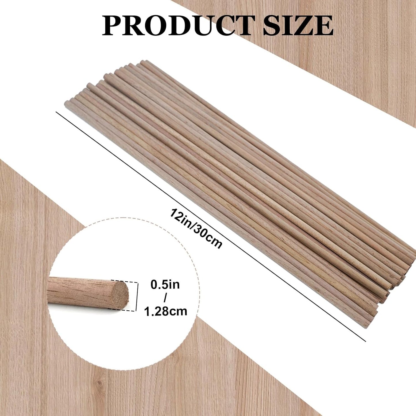 24pcs Wooden Dowel Rods, 3/8 X 12 Inch Long Walnut Dowel Rod Wooden Sticks for Crafts, Round Wood Filler Sticks, Unfinished Wood Dowels for Woodworking Building Material Window Cake Support
