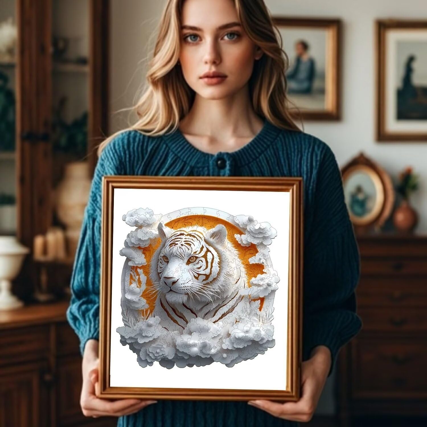 Wooden Puzzles Adults, 3D Paper Tiger Wooden Puzzles 200 Pieces, Unique Animal Shaped Wood Challenging Jigsaw Puzzles Gifts for Adults, 11.4x11.4in