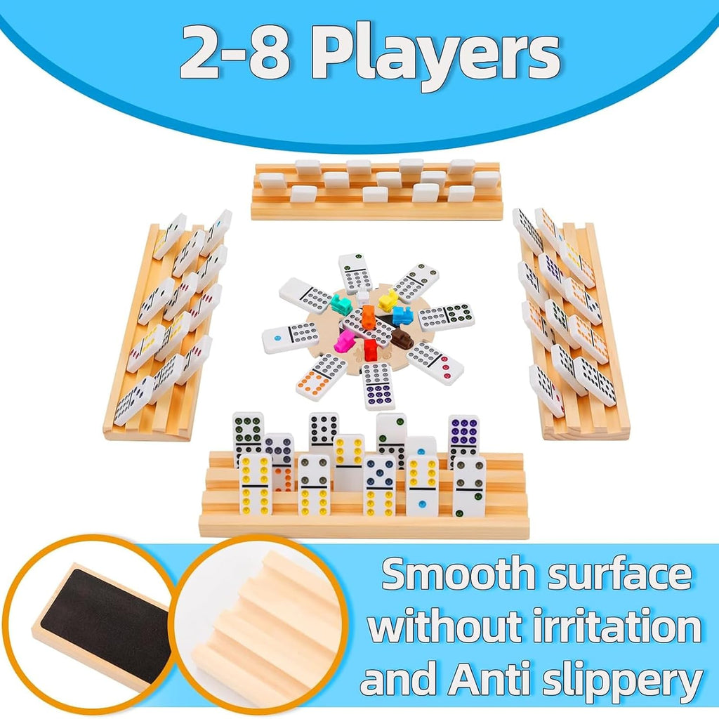Upgraded Mexican Train Dominoes Set with 8 Wooden Holders, Double 12 Dominos Set for Kids, Adults Travel Domino Train Set with 91 Tiles and Carry Case, Classic Board Games for Family Night