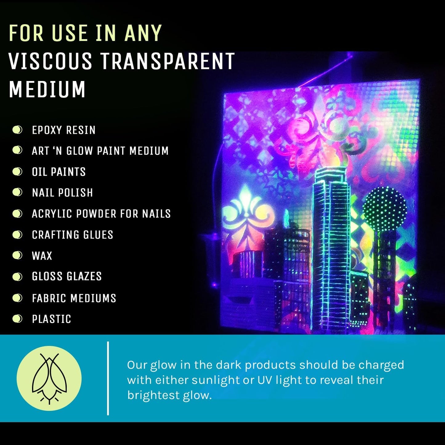 Glow in The Dark Pigment Powder - Neutral and Fluorescent Color for Art Painting, Fine Art, Nail Art Paint, and DIY Crafts - Long Lasting, 10+ Color Options - Fluorescent Blue - (60 Grams/ 2.12 oz)