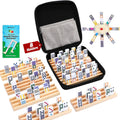 Mexican Train Dominoes Set Double 12 Colored Dot Dominos with 8 Wooden Racks & 91 Tiles Portable Travel Case Classic Family Board Game Cognitive Strategy Game for Adults Kids
