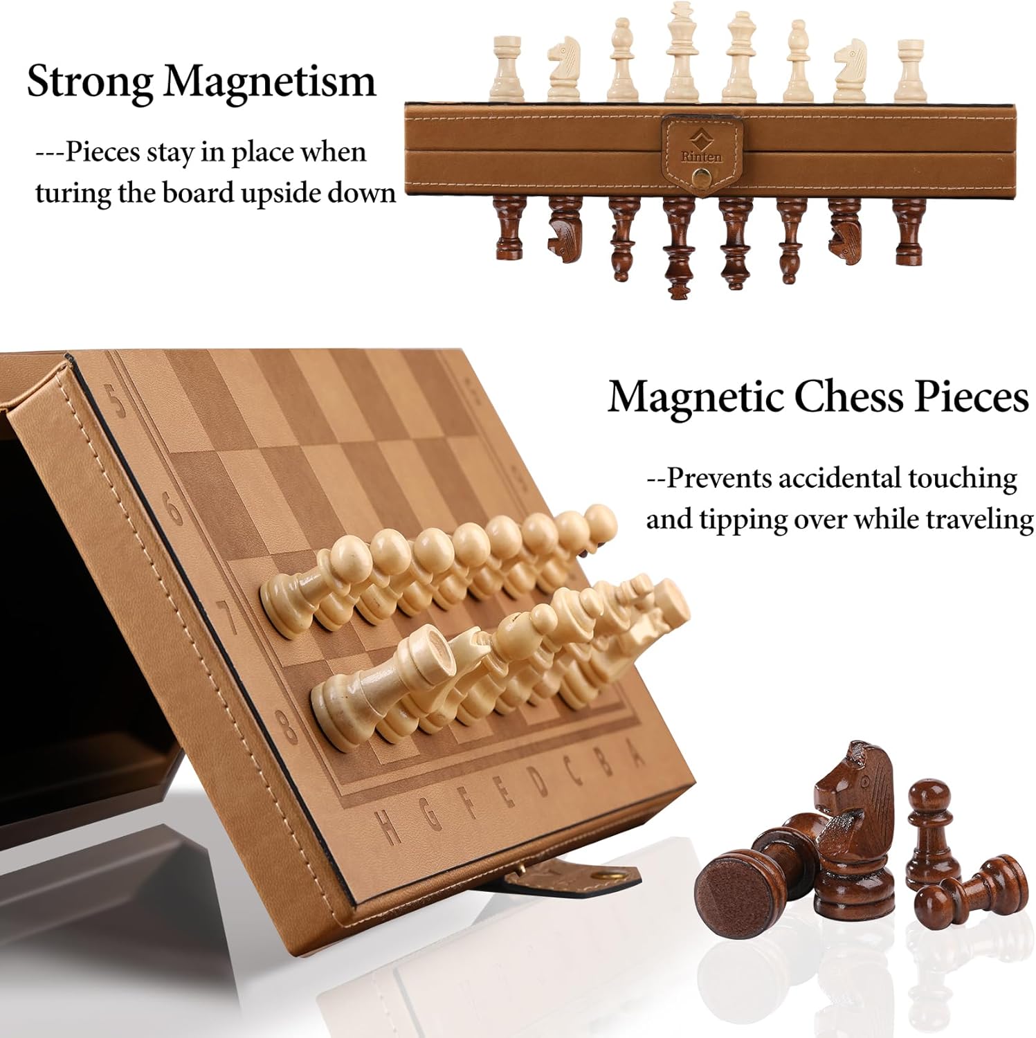 Chess Set Board for Kids & Adults, 12" Travel Magnetic Chess & Checkers Folding Board 2 in 1 Sets, Portable Folding Leather Chess Boards with 3 Velvet Bag Packaging Pieces