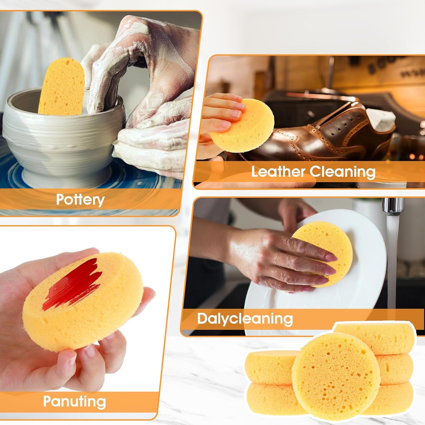 16 PCS Round Kitchen Cleaning Sponge Pottery Sponges Ymapinc 2.75 Inch Yellow Elasticity Pottery Sponges for Artist Paint Kitchen Shoes Leather Care Painting Face Art Crafts Household