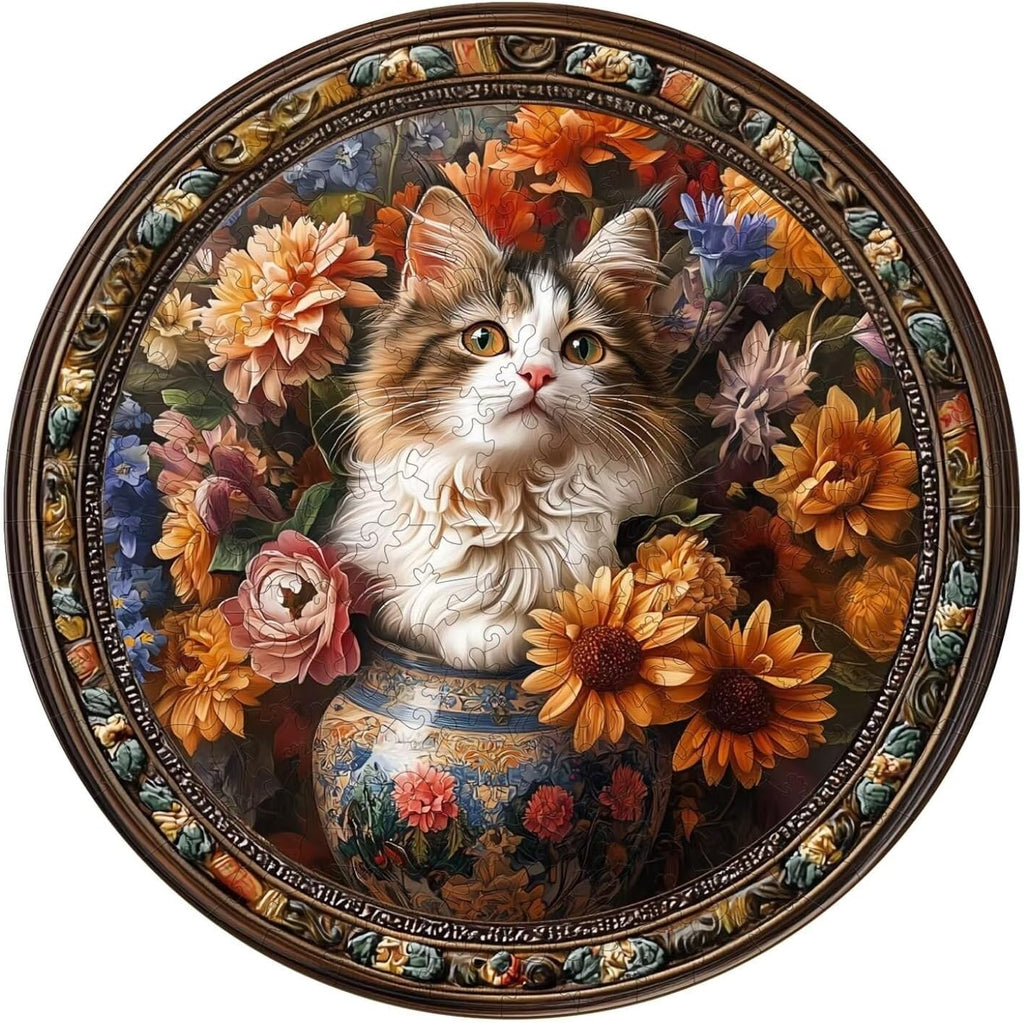 Wooden Puzzles Adults, Beautiful Tricolor Cat Wooden Puzzles 100 Pieces, Unique Animal Shaped Wood Challenging Jigsaw Puzzles Gifts for Adults, 8.5x8.5in
