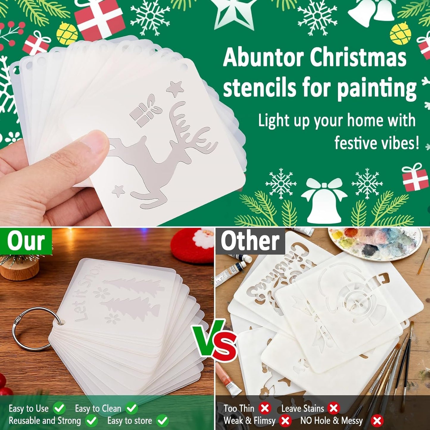 34pcs Christmas Stencils for Painting On Wood Reusable Xmas Stencils Set Holiday Templates for DIY Crafts Home Decor Art Projects