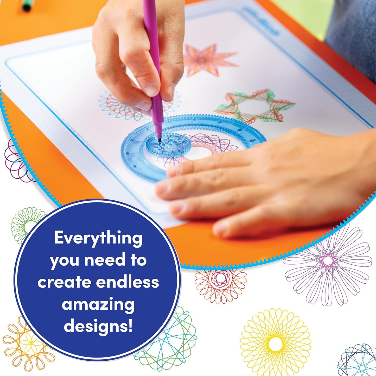 Spirograph with Markers, Arts and Crafts, Kids Toys, Art Supplies, Craft Supplies, Drawing Kit, Spiral Art, Classic Gear Design Kit, Markers, Design Sheet Included, Ages 8+