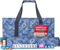 American Mahjong Game Set, 166 Quality White Tiles, 4 All-in-One Color Rack/Pushers, Mahjong Tile Set with Blue Printed Carrying Bag
