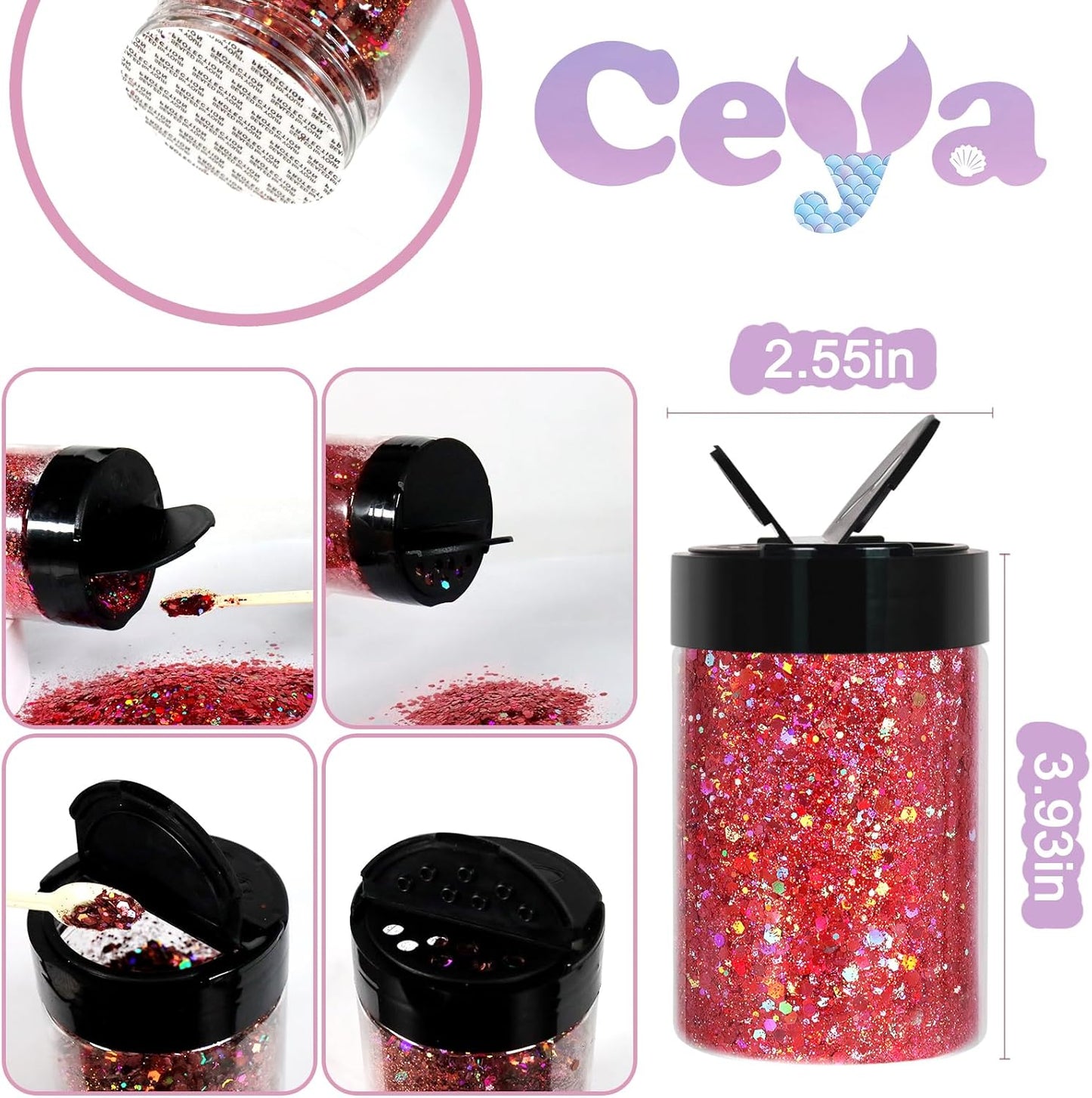 Ceya Holographic Chunky Glitter 4.9oz/ 140g Rose Pink Craft Glitter Powder Mixed Chunky Fine Flakes Iridescent Nail Sequins Fe for Nail Art, Hair, Epoxy Resin, Tumblers, Slime, Painting,Festival Decor