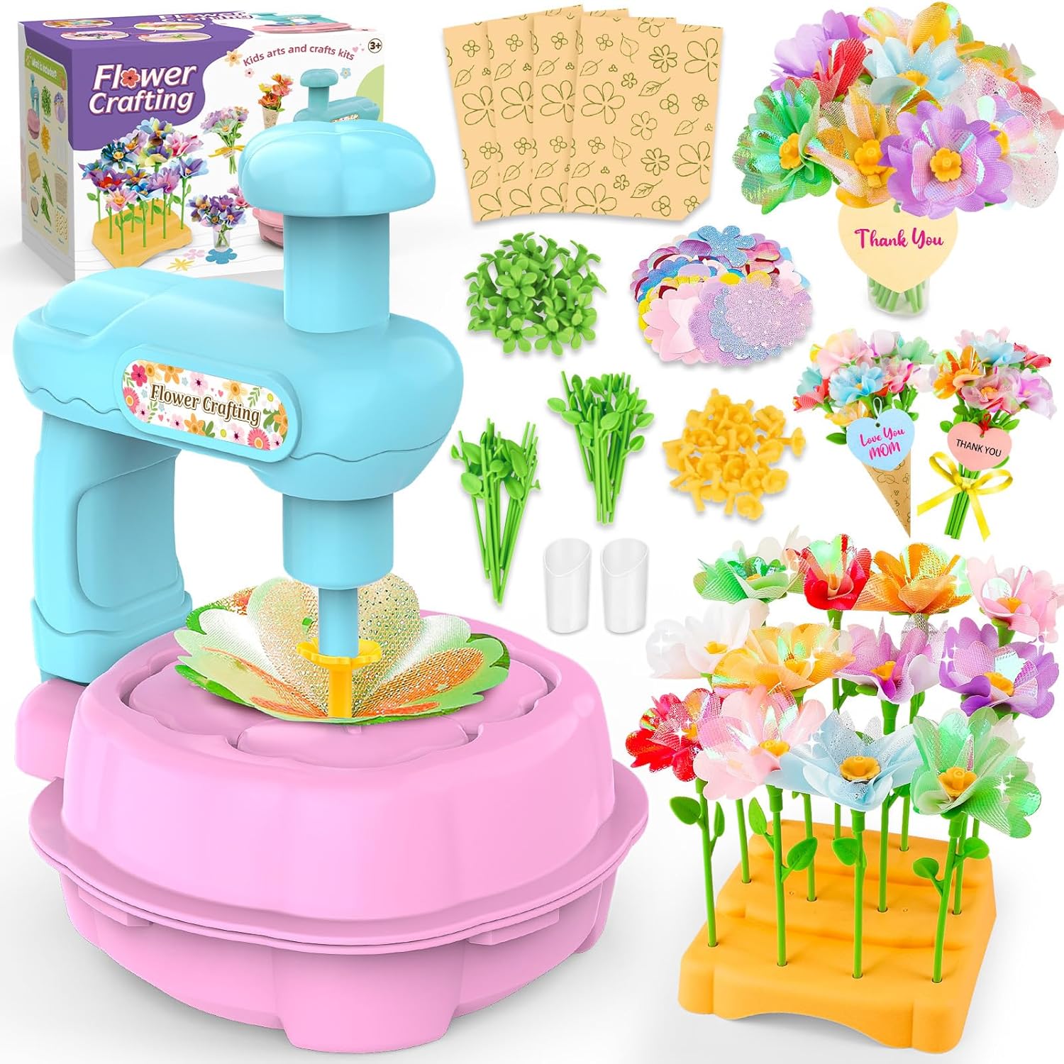 Wwzzey Fabric Flower Bouquets Toys - Arts and Crafts for Kids Ages 4-8 8-12, Kids Crafts DIY Kit with Blessing Cards, Birthday Christmas Gifts for 4 5 6 7 8+ Year Old Girls Boys