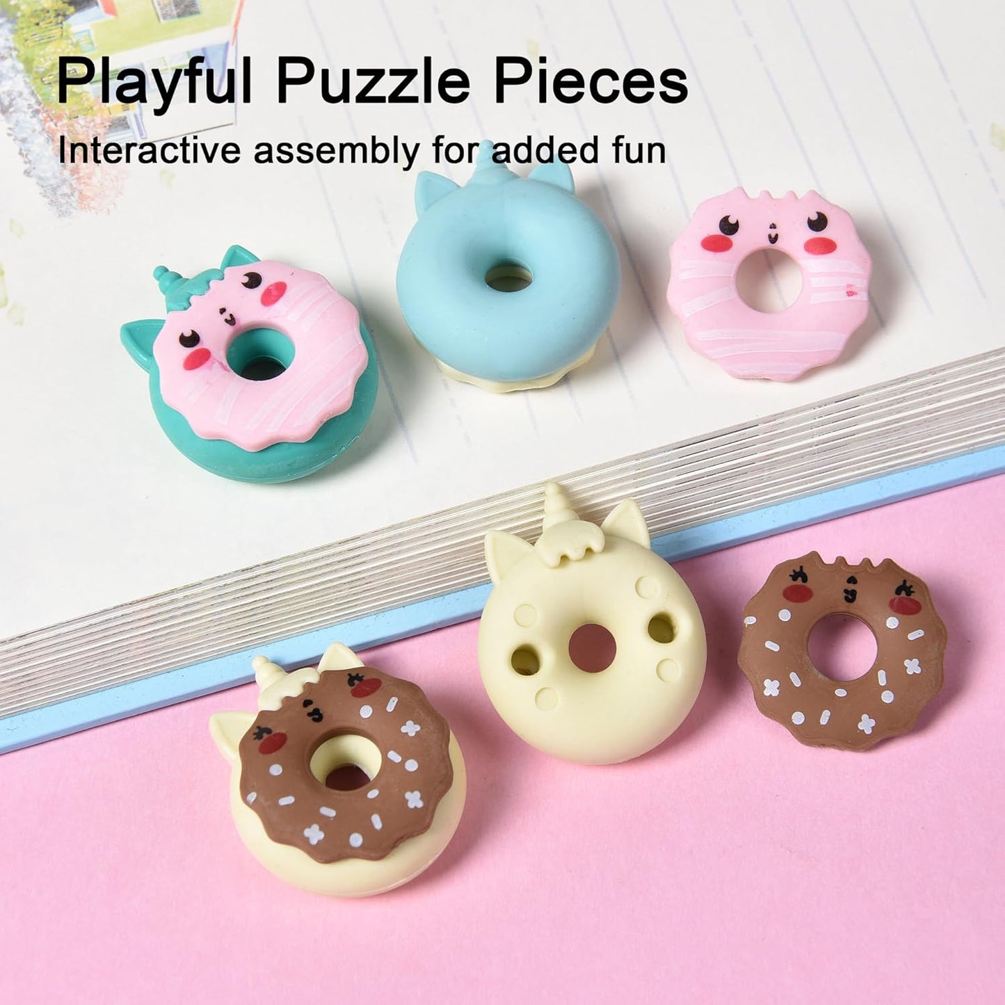 HILAZA Donut Erasers for Kids Bulk, 24 Pieces 3D Cute Fun Monster Erasers for Party Favors Classroom Prizes