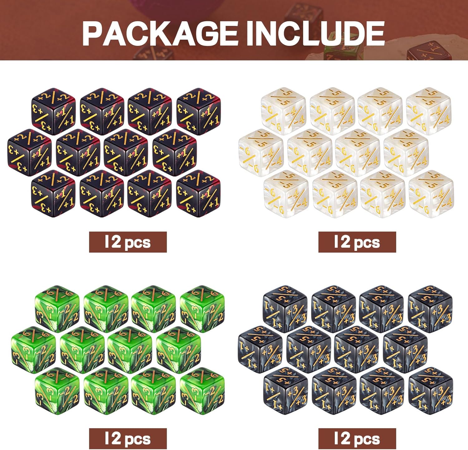 Sumind 48 Pcs Magic Life Counter Dice -1/+1 Counters Commander Buff Tokens 6 Sided Dice Loyalty Life Gifts Compatible with MTG CCG TCG Cards Gaming Accessory (Composite Style)