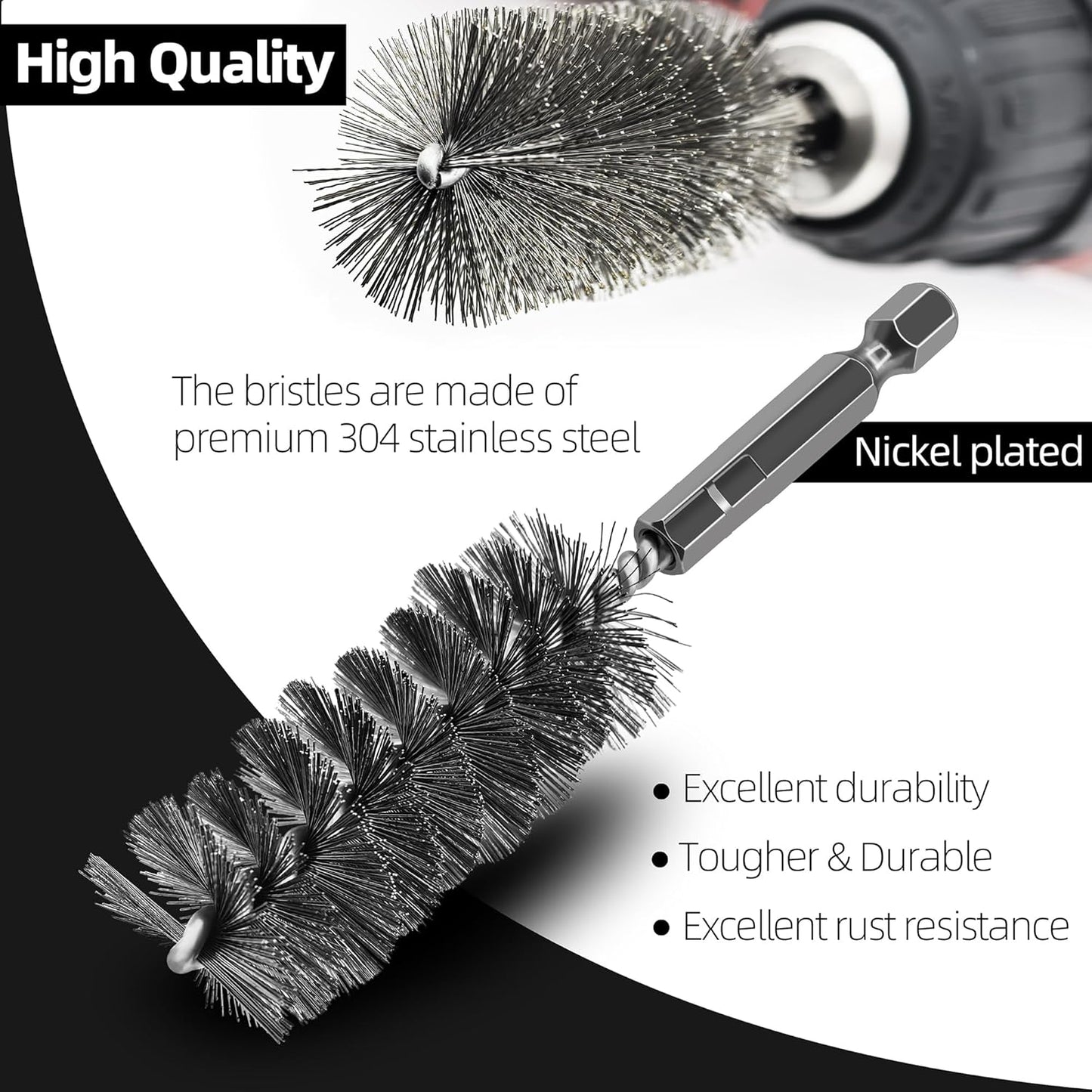ASNOMY 12Pcs Wire Bore Brush for Drill,5/16"-1-3/16" Stainless Steel Wire Brush Bore Cleaning Brush Set for Power Drill Cleaning,Abrasive Drill Wire Brush with 1/4" Hex Shank