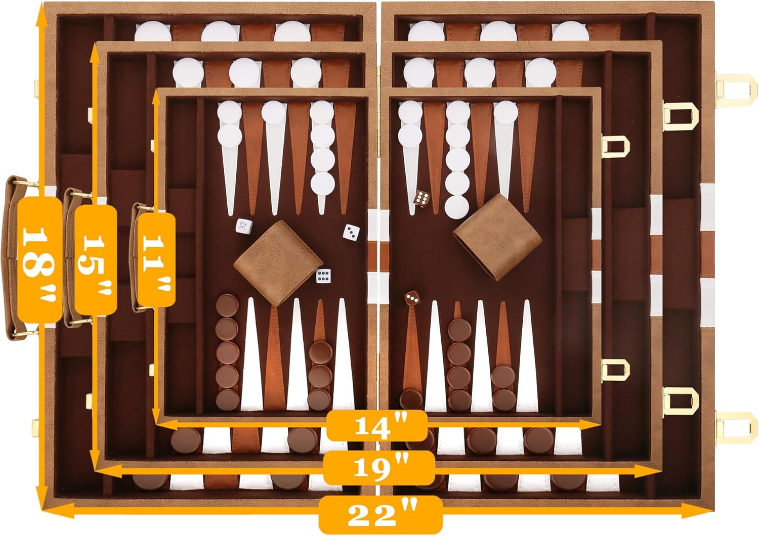 Backgammon Set - Classic Board Game with Premium Leather Case - Portable Travel Strategy Backgammon Game Set for Adults, Kids (18inch, Khaki)