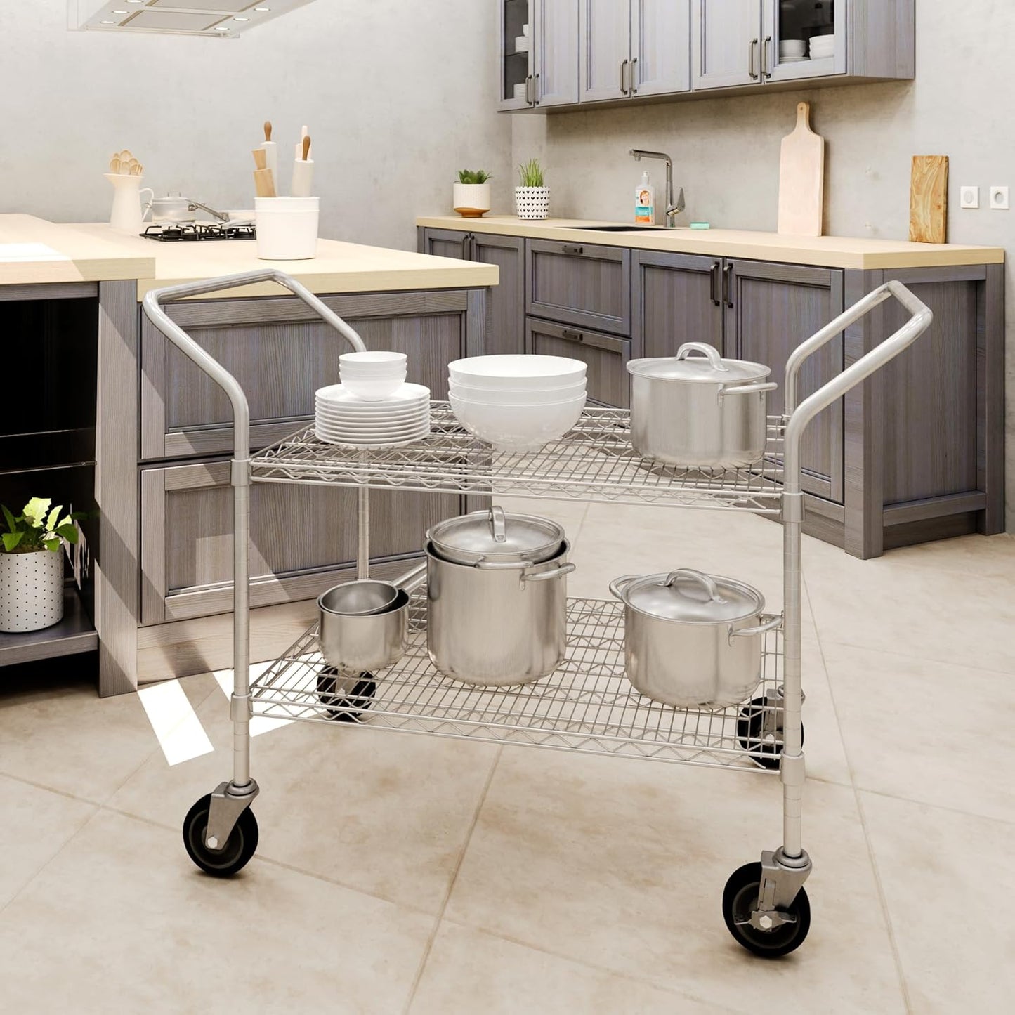 24" W x 36" L x 36" H Chrome Heavy Duty Utility Cart | 2-Tier | NSF Commercial Storage Rack Mobile Unit | Storage and Mobility Solution for Your Business