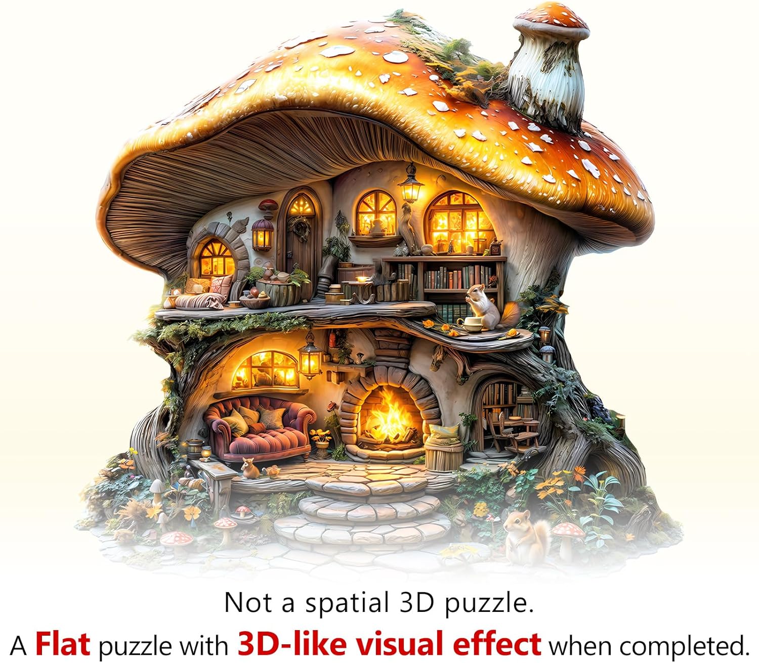 Wooden Puzzles for Adults, Mushroom House Puzzles, Wood Adult Puzzle, Birthday Gifts for Puzzle Lover (L-13.1 * 13.4 in 290pcs)