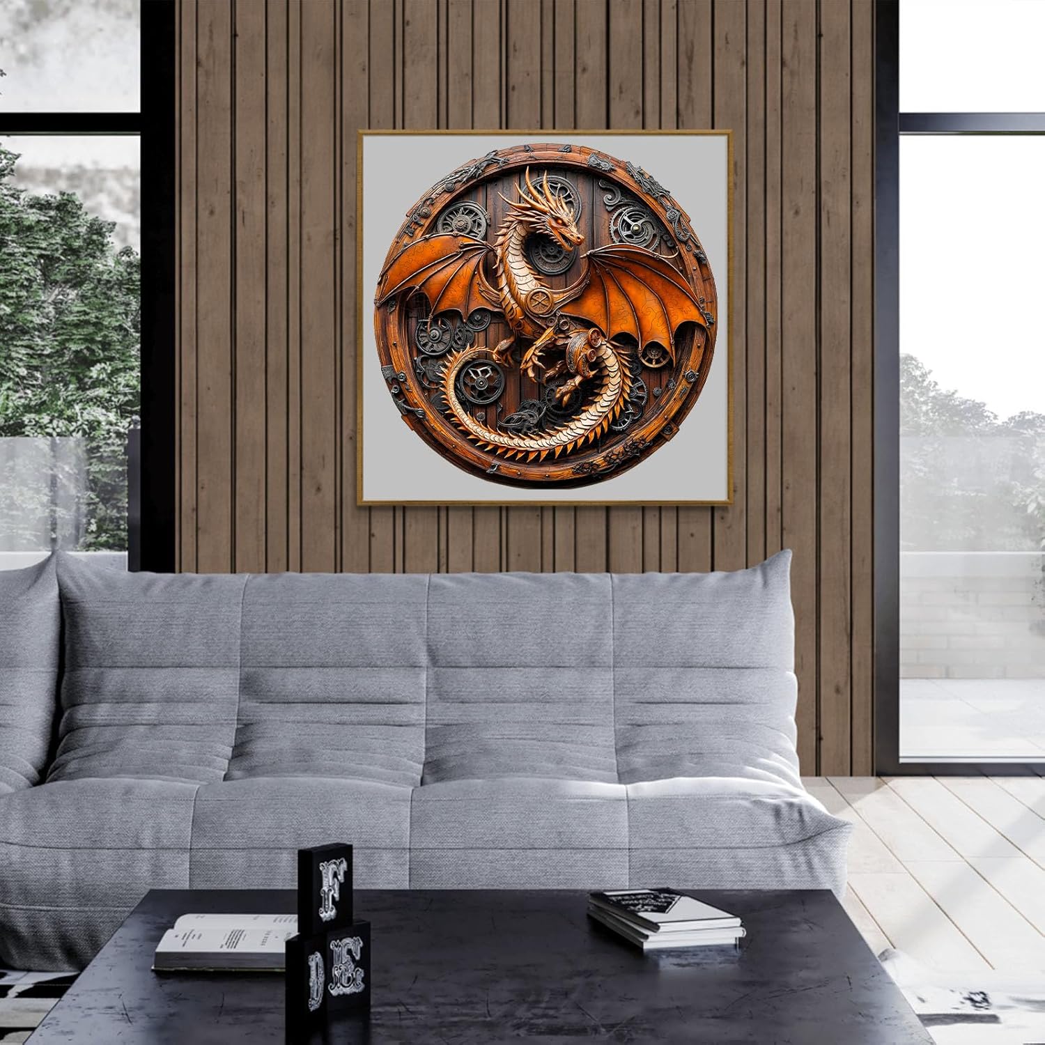 KAAYEE Wooden Puzzles for Adults, 3D Vision Mechanical Dragon Wooden Jigsaw Puzzles Unique Shape Advanced Wood Puzzle Adult, Birthday Fathers Family Game (S-8.5 * 8.4in-100pcs)