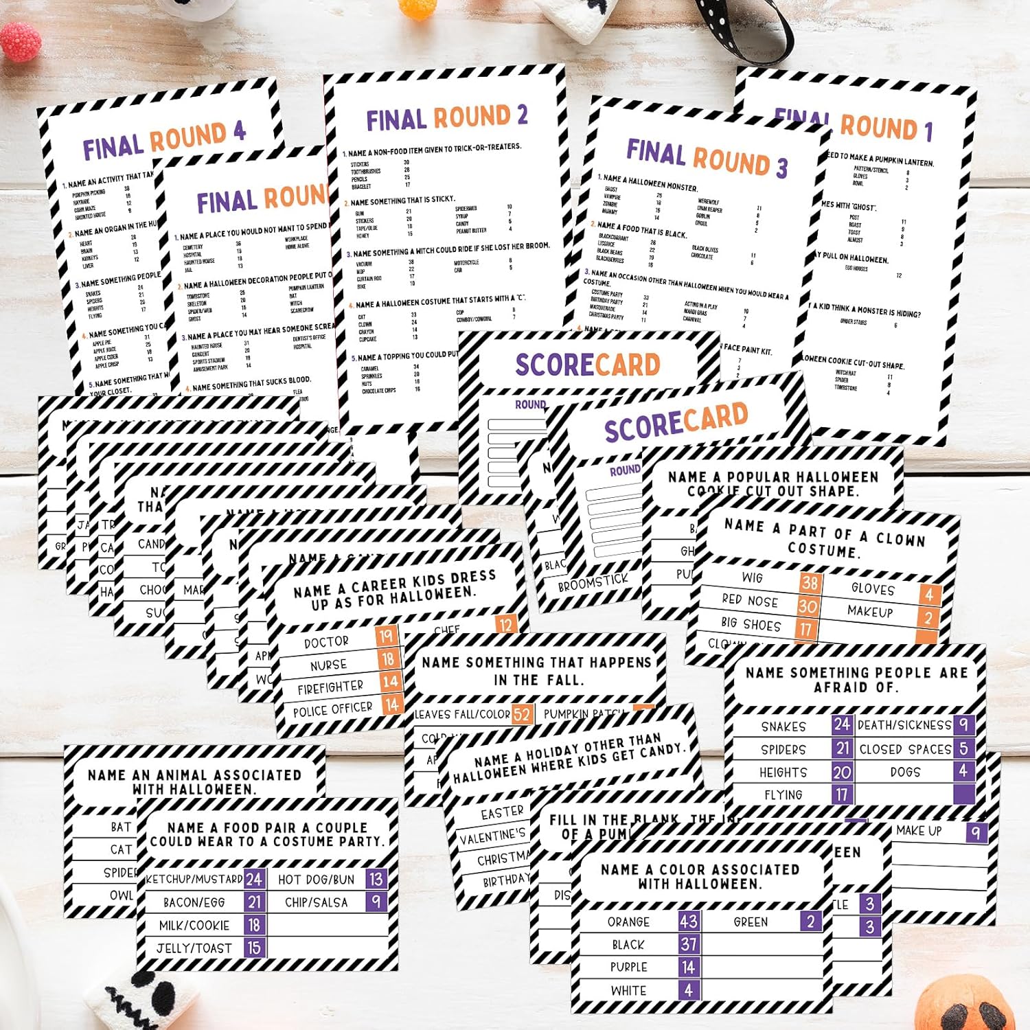 Halloween Party Friendly Feud Game with 2 Answer Buzzers, Team Building Feud Cards for Holiday Game Night Fun Trivia Quiz for Groups Office Class