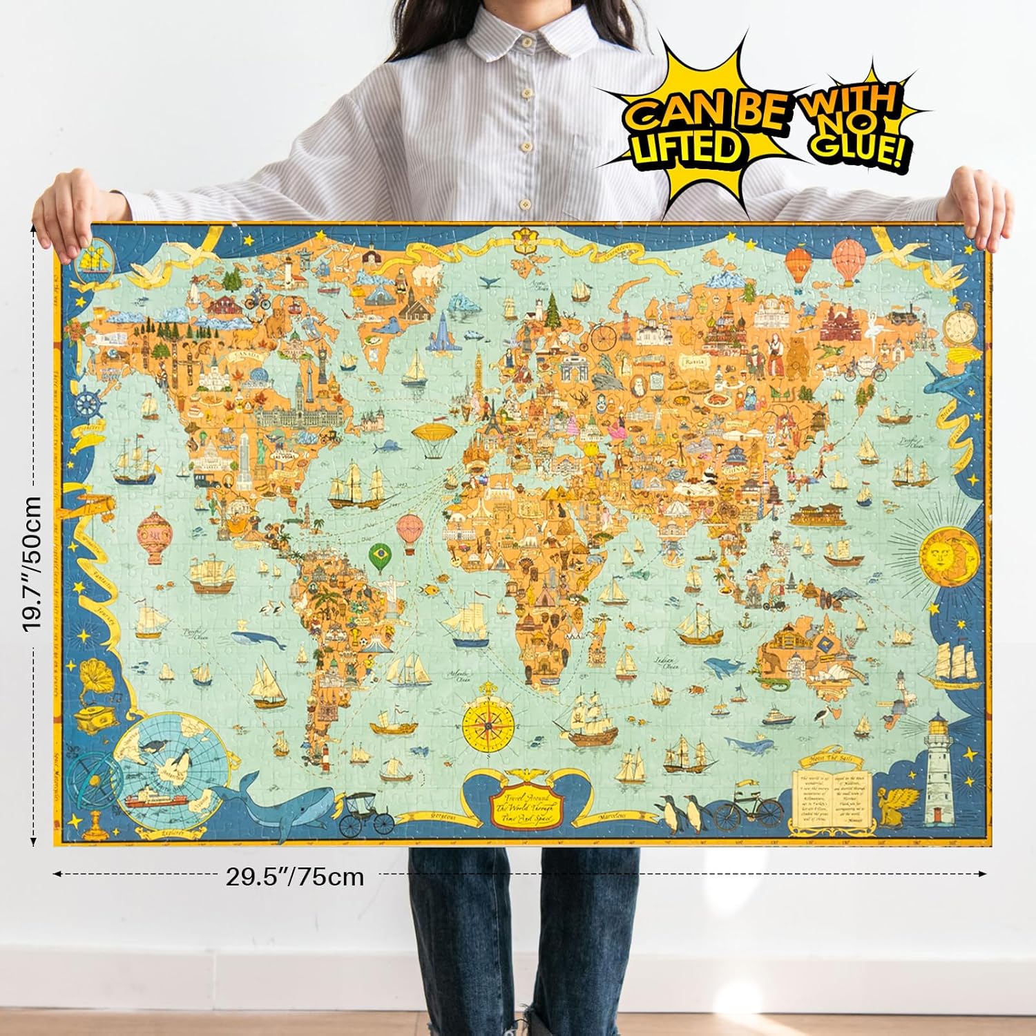 MOMIBOOK Puzzles for Adults 1000 Pieces Jigsaw Puzzles of Journey Through The World, Painting Image World Map Difficult Challenging Impossible Puzzle Unique Funny Party Christmas Birthday Gifts
