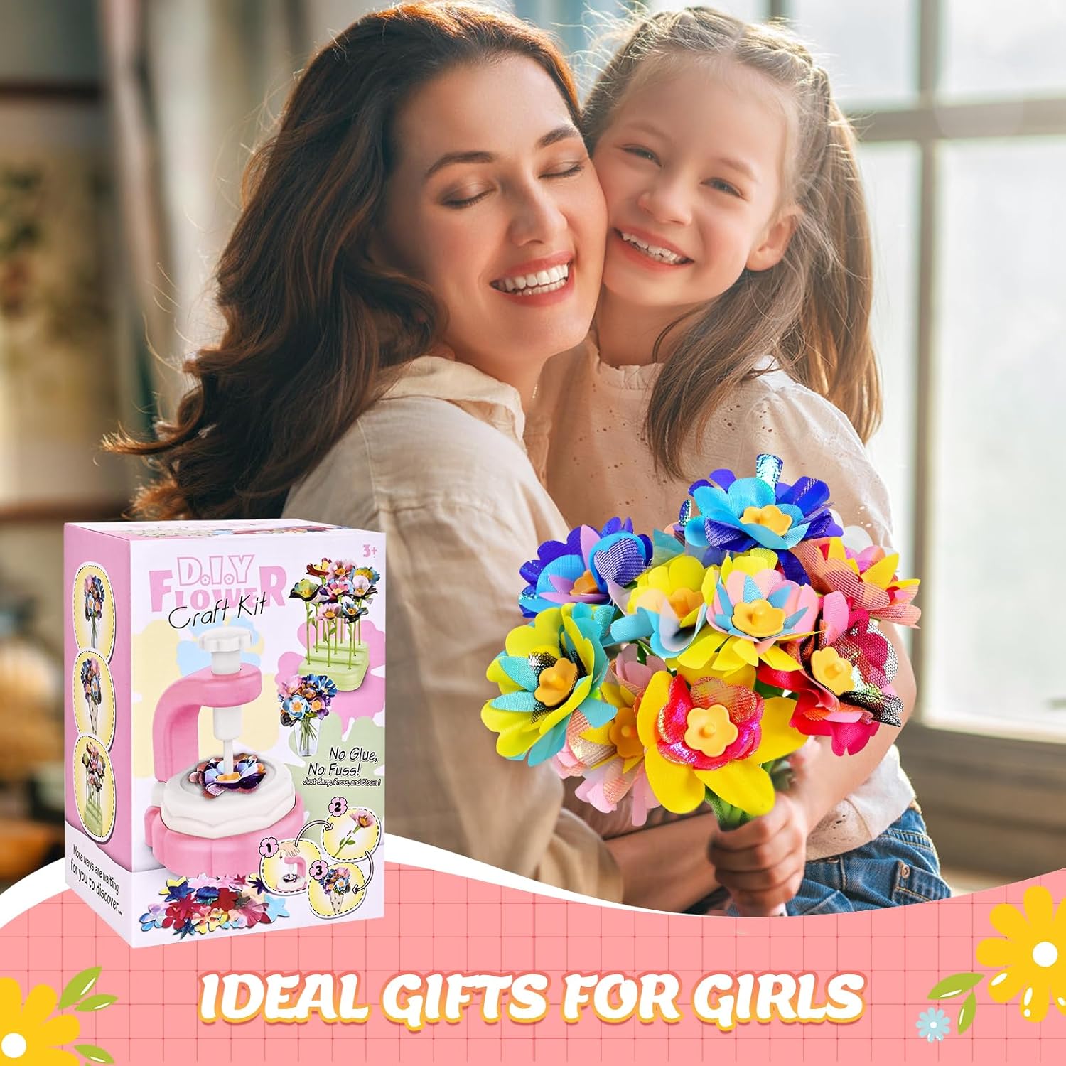 Fabric Flower Bouquets Toys - Arts & Crafts for Kids,Educational Toys for 4 5 6+ Year Old Girls,DIY Toddler Craft Kits for Girls Ages 4-6,Build Your Flower Bouquet, Ideas Birthday Gifts for Girl