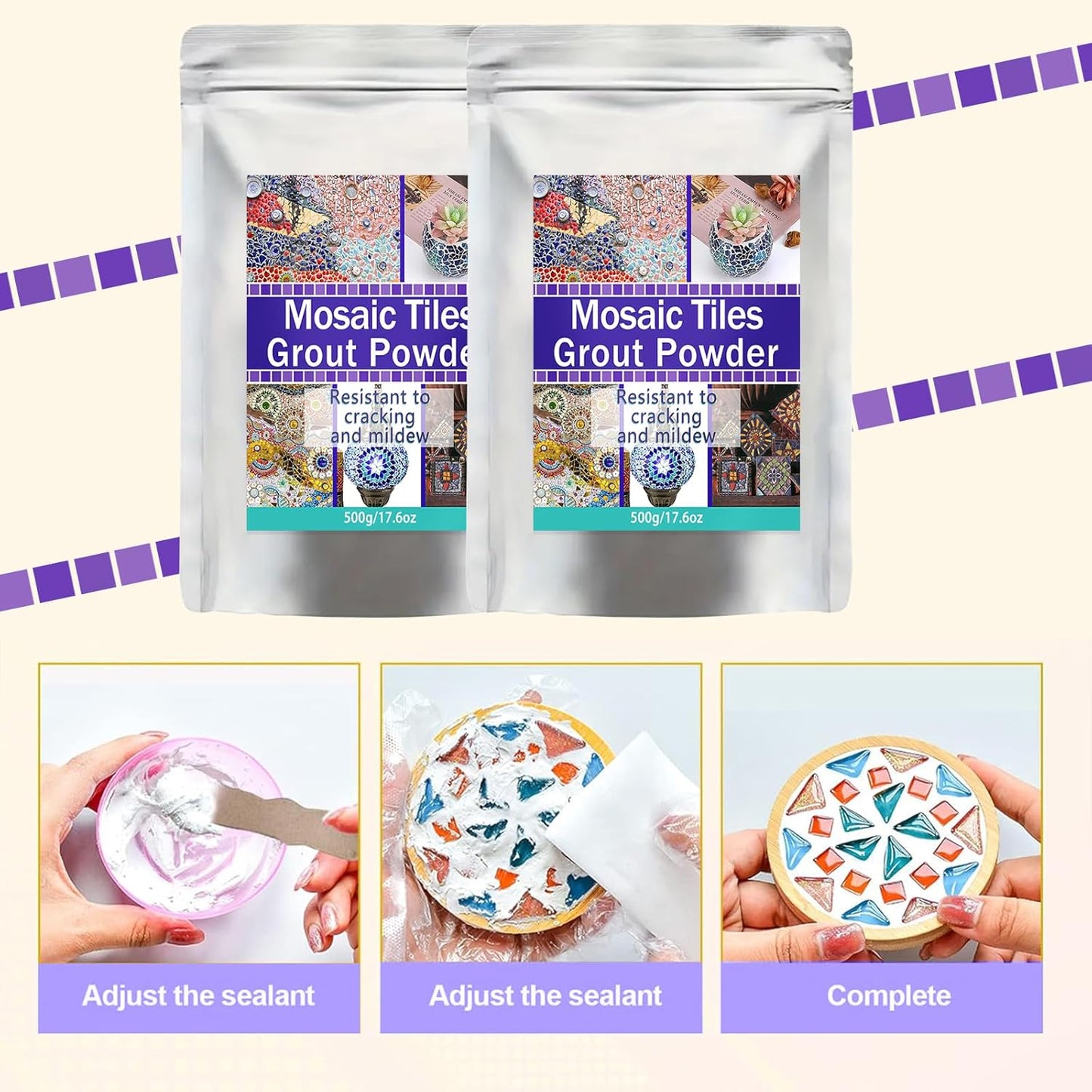 Mosaic Grout, Mosaics Tile Tools, Mosaic Tile Accessories – Essential for Handmade Grouting and Perfect for DIY Craft Projects (White, 250G)