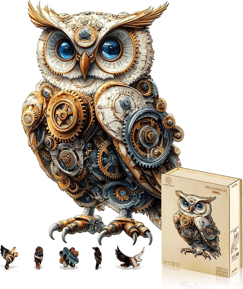Jigfoxy Wooden Puzzles for Adults, Mechanical Owl Wood Puzzles Adult, Unique Animal Shape Wooden Jigsaw Puzzles for Adults, Birthday Gifts for Puzzle Lovers, Family(L-13.4 * 9.1in-200pcs)